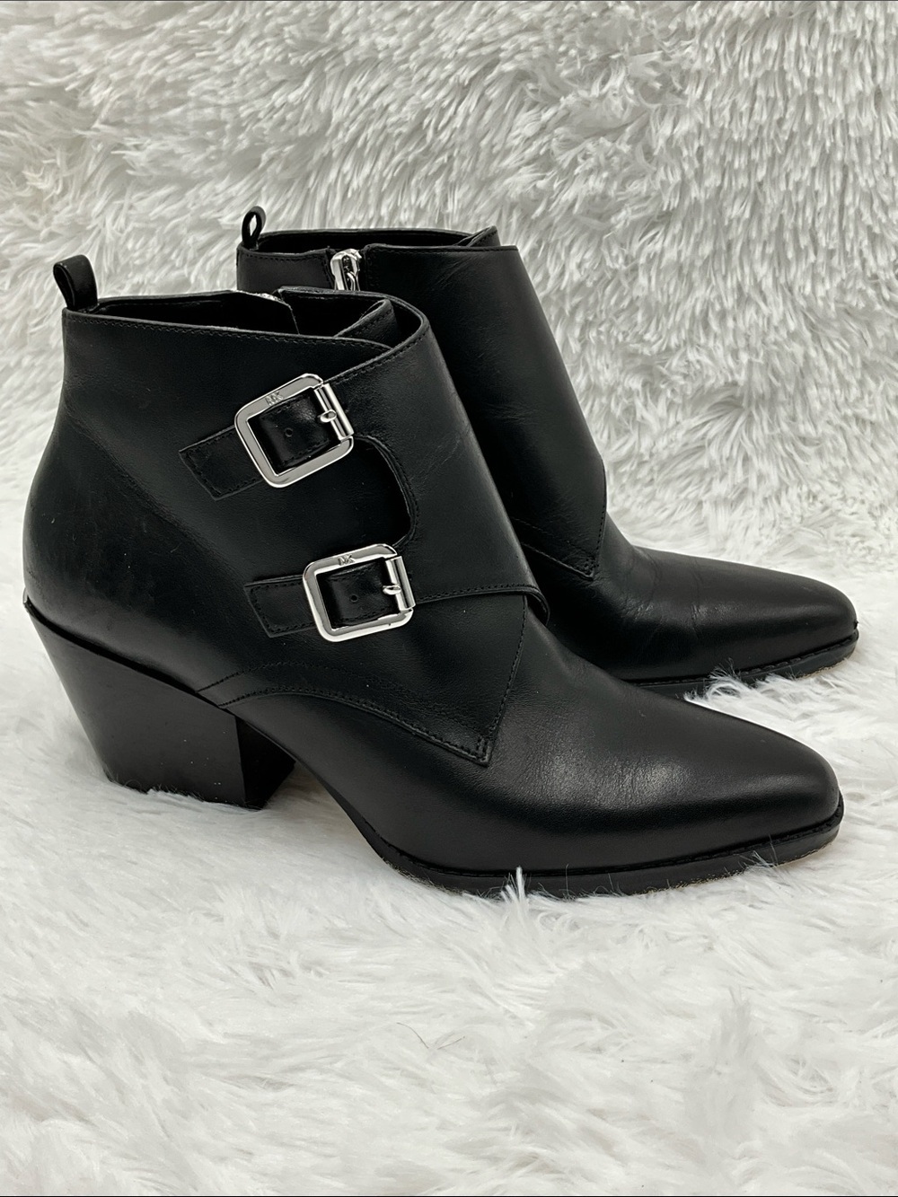 Michael Kors Black Leather Ankle Booties with Buckle Straps